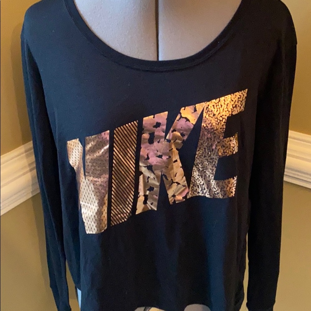 Nike long sleeve black w gold swoosh t shirt Small